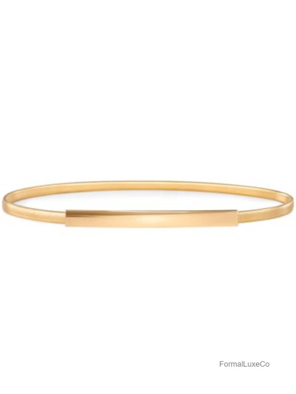 Skinny Gold Metal Elastic Belt with Gold-Tone Plate Buckle for Women